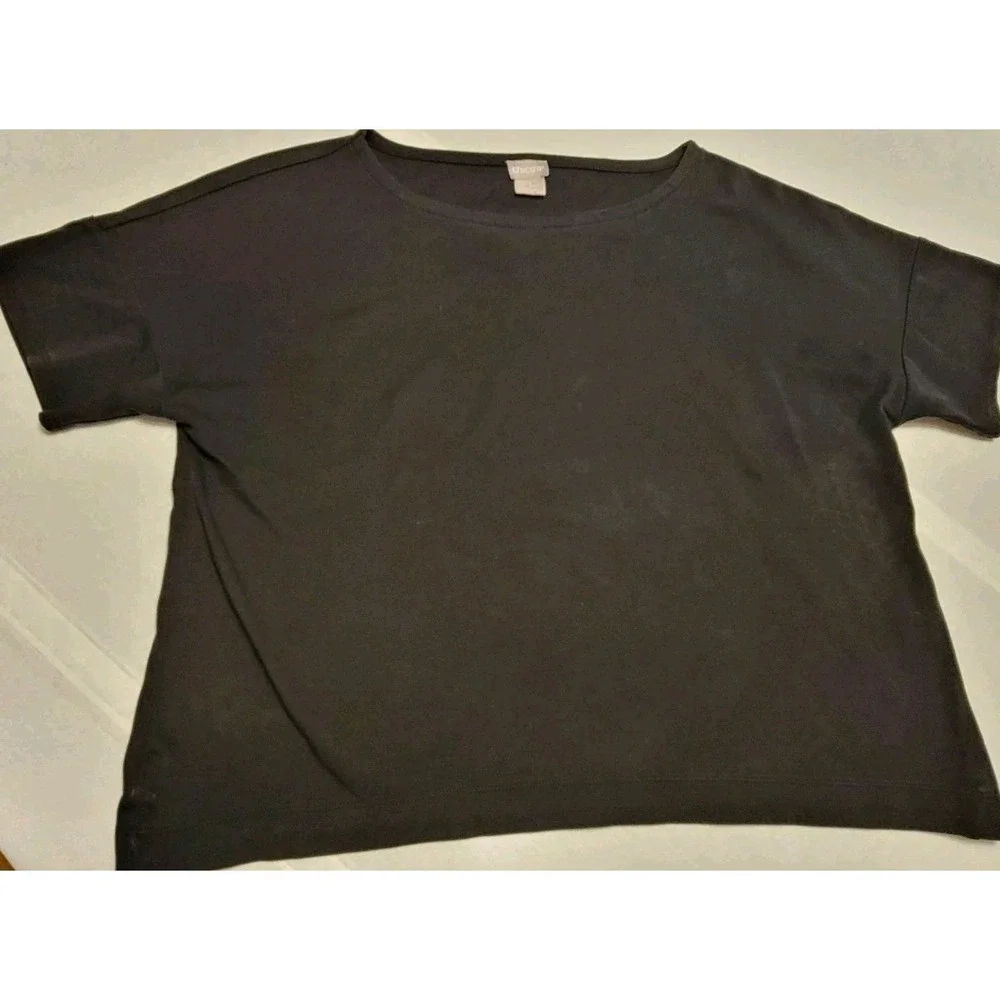 Chico's Size 1 Medium Black 100% Cotton T-Shirt Short Sleeve Crew Neck Casual - Picture 2 of 8
